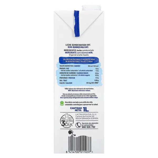Leche semidesnatada Lauki brik 1 l 3