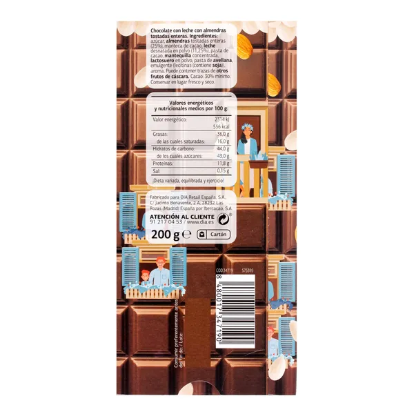 Chocolate con leche y almendras enteras Dia Temptation 200 g 4