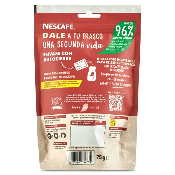 Café soluble descafeinado Nescafé 75 g 2