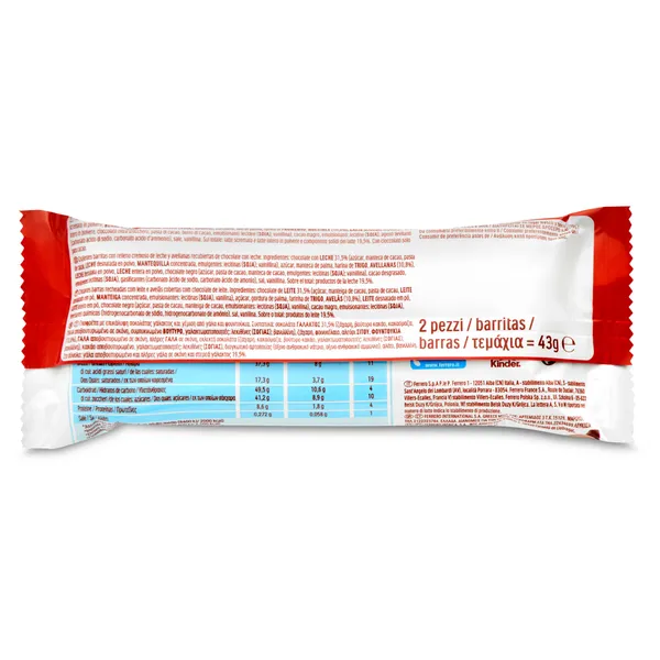 Barritas de chocolate con leche y avellanas Kinder bolsa 43 g 3