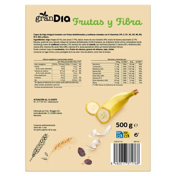 Cereales copos de trigo con fruta y fibra Gran Dia 500 g 4