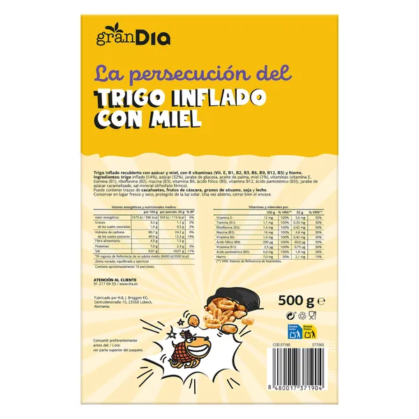 Cereales de trigo inflado con miel Gran Dia 500 g 4
