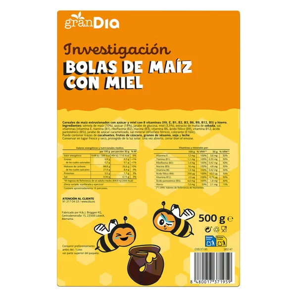 Cereales de bolas de maíz con miel Gran Dia 500 g 4