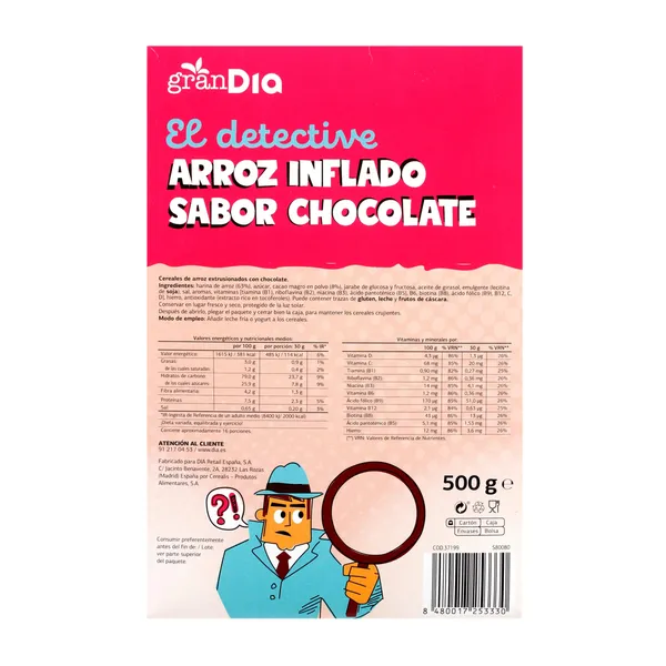 Cereales de arroz inflado con chocolate Gran Dia 500 g 4