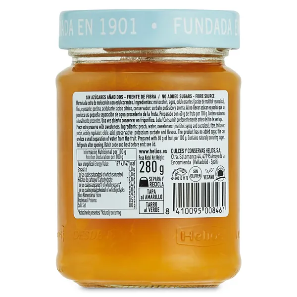 Mermelada de melocotón extra sin azúcares añadidos Helios 280 g 3