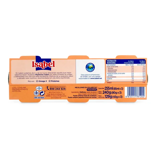 Mejillones en escabeche Isabel lata 3 x 43 g 3