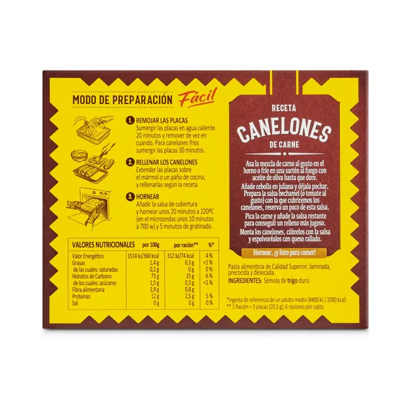 Placas para canelones precocidas El pavo caja 125 g 4
