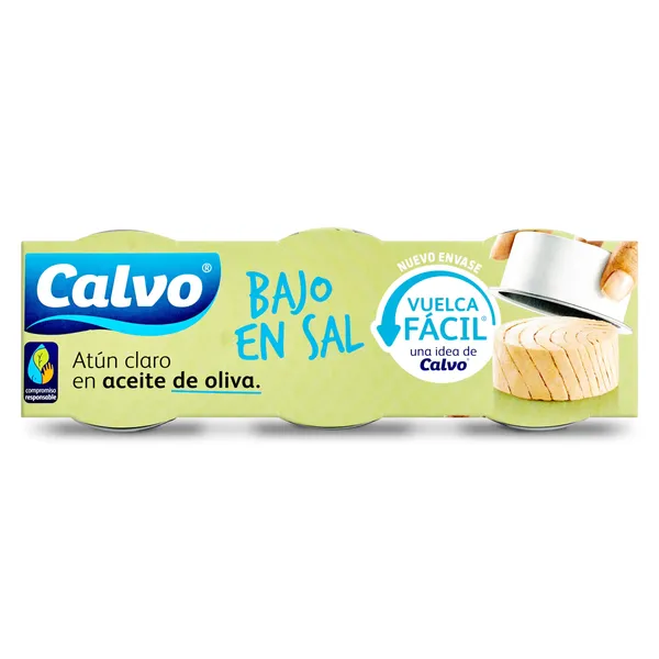 Atún claro en aceite de oliva bajo en sal Calvo lata 3 x 52 g 2