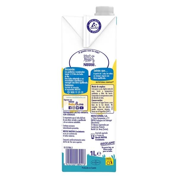 Preparado lácteo de crecimiento con cereales +12 meses Nativa 1 L 4