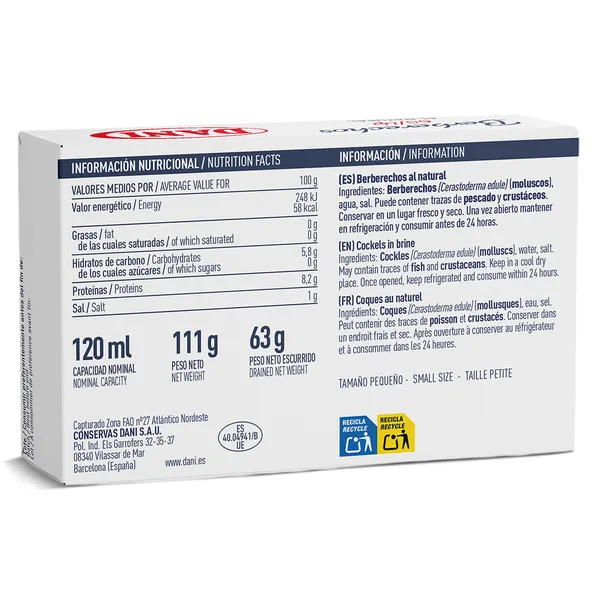 Berberechos al natural Dani lata 63 g 2