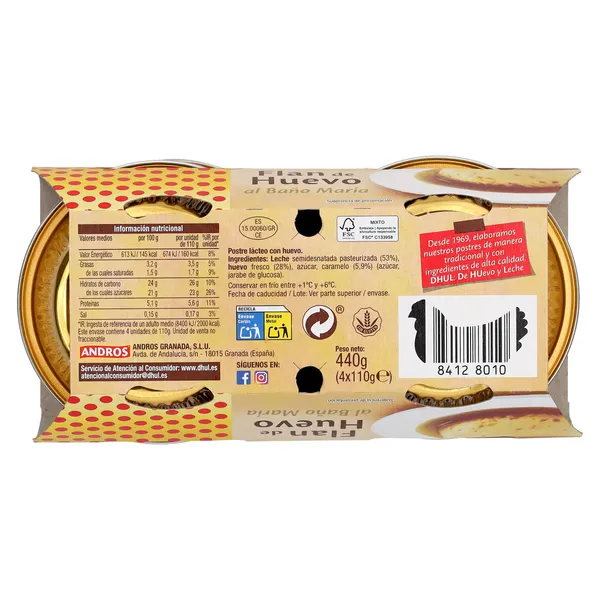 Flan de huevo al baño maría Dhul pack 4 x 110 g 3