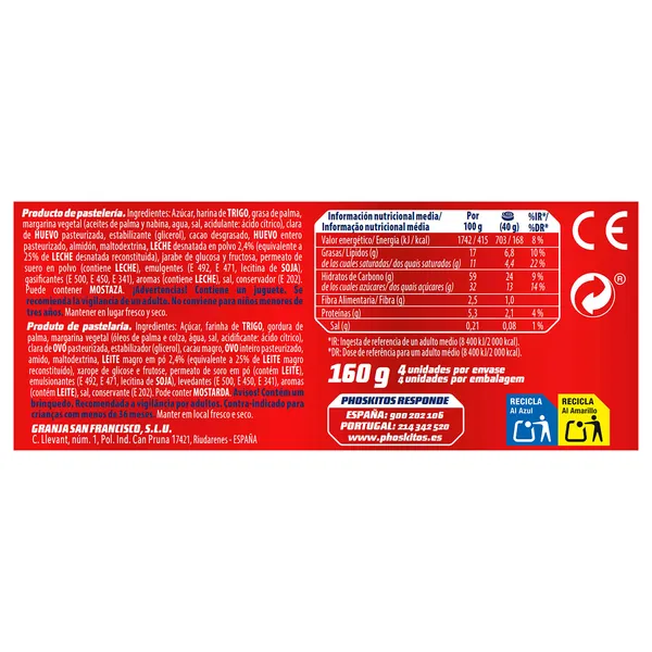 Bollitos rellenos de leche Phoskitos caja 160 g 2
