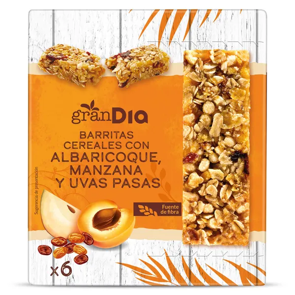 Barritas de cereales con albaricoque, manzana y uvas pasas Gran Dia caja 150 g 2