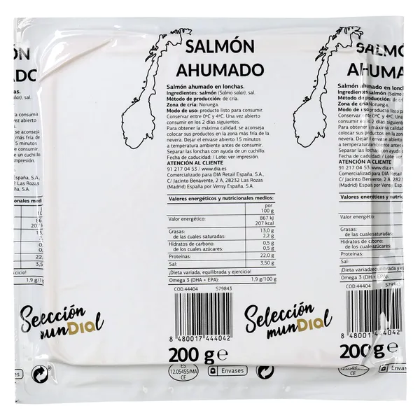Salmón ahumado Selección Mundial de Dia sobre 200 g 2