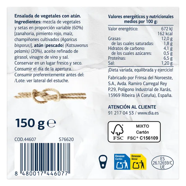 Ensalada milanesa de atún MSC Dia Mari Marinera 150 g 4