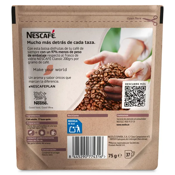 Café soluble natural Nescafé bolsa 75 g 2