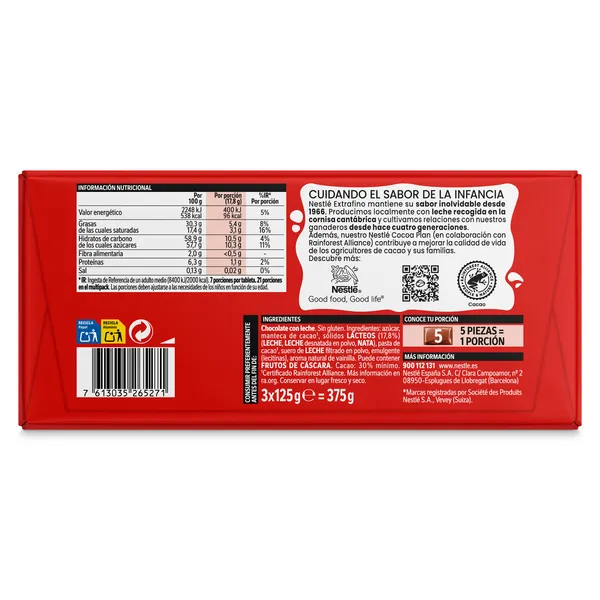 Chocolate con leche Nestlé Extrafino 3 x 125 g 3