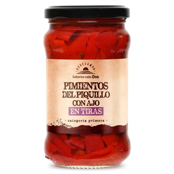 Pimientos del piquillo en tiras con ajo Dia Vegecampo 225 g 2