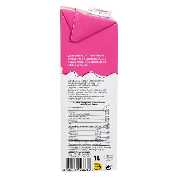 Leche entera calcio Dia Láctea brik 1 l 4