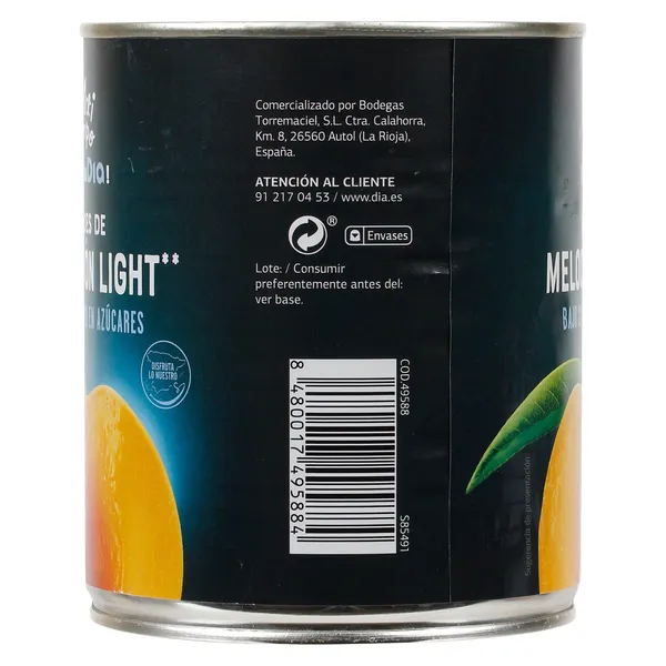 Melocotón en almíbar sin azúcares añadidos en mitades Dia Fruticampo lata 480 g 2