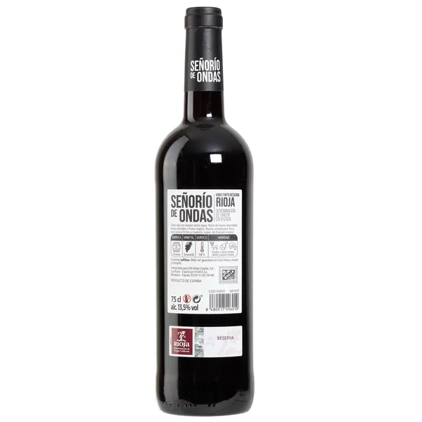 Vino tinto reserva D.O. Rioja Señorío de Ondas botella 75 cl 2
