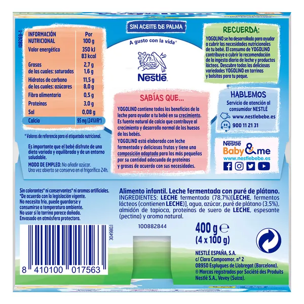 Postre lácteo de plátano Nestlé Yogolino 4 x 100 g 5