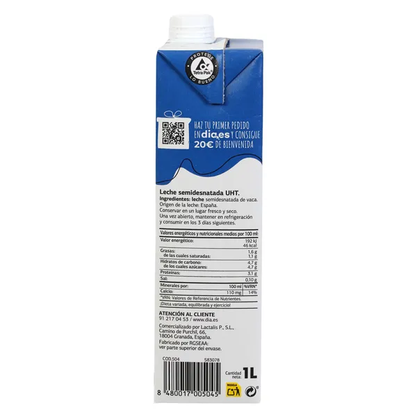 Leche semidesnatada Dia Láctea 1 L 5