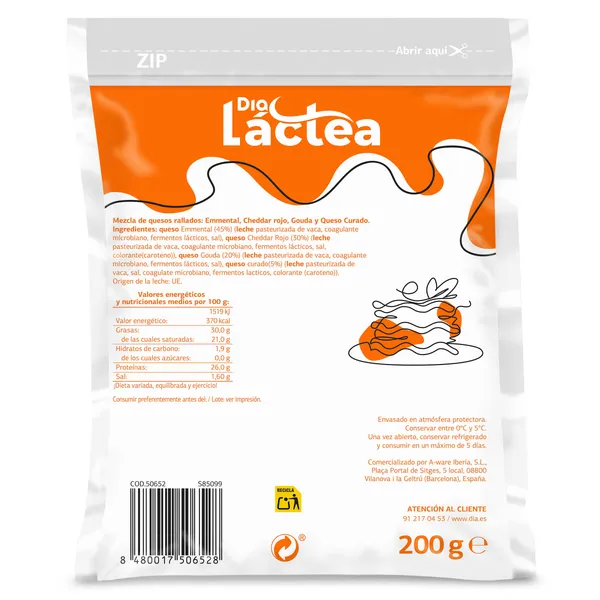 Queso rallado 4 quesos Dia Láctea 200 g 2