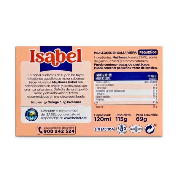 Mejillones en salsa vieira 13/18 piezas Isabel lata 69 g 4