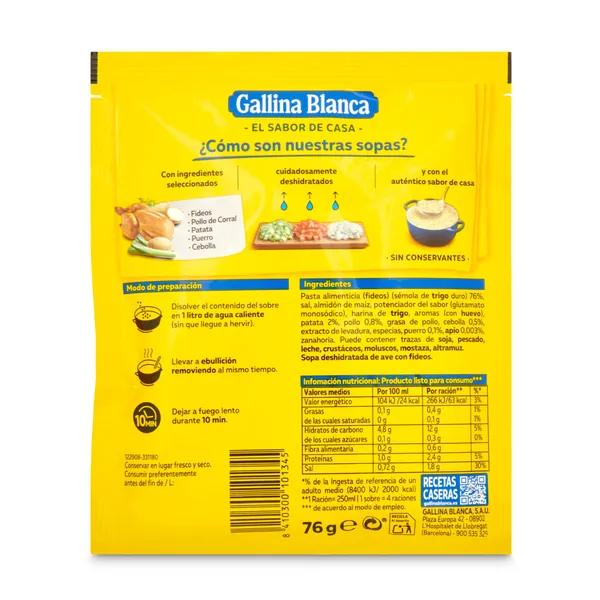 Sopa de ave con fideos Gallina Blanca 76 g 2