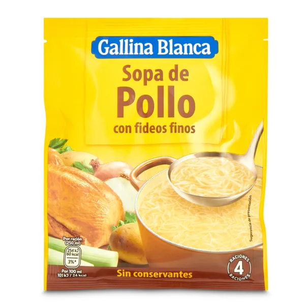 Sopa de pollo con fideos Gallina Blanca sobre 71 g