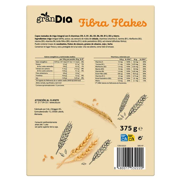 Cereales copos de trigo integral fibre flakes Gran Dia 375 g 4