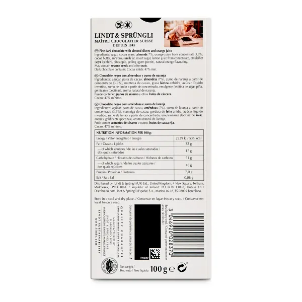 Chocolate negro con naranja Lindt Excellence 100 g 2
