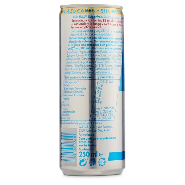 Bebida energética sin azúcar Red bull lata 250 ml 2
