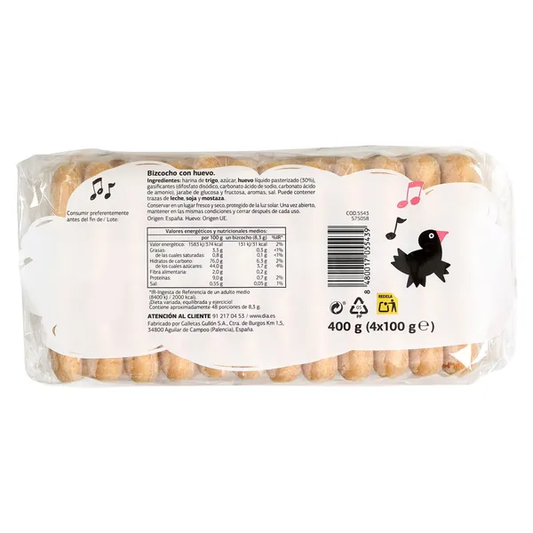 Bizcochos con huevo Galleteca de Dia 400 g 4