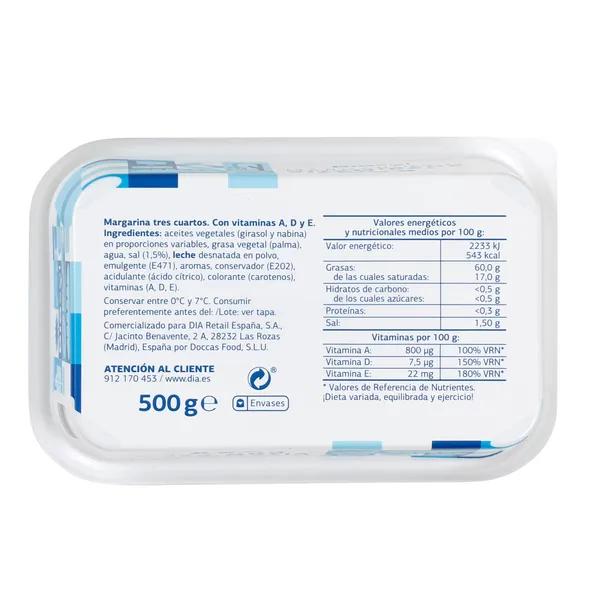 Margarina vitaminada con sal Diasol 500 g 4