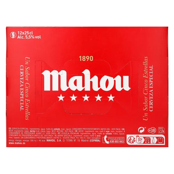 Cerveza Mahou 5 Estrellas pack 12 x 25 cl 3
