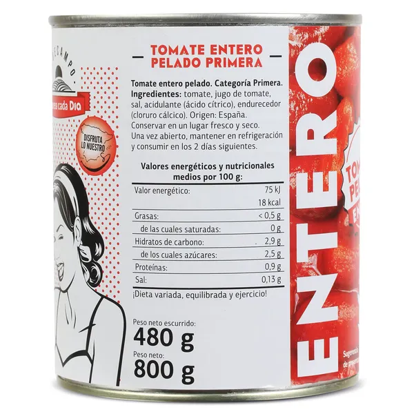 Tomate entero pelado Dia Vegecampo 480 g 4