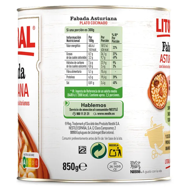 Fabada asturiana Litoral lata 850 g 3