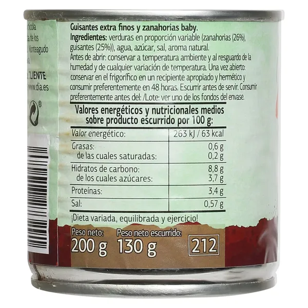 Guisantes y zanahorias Dia Vegecampo 3 x 130 g 4