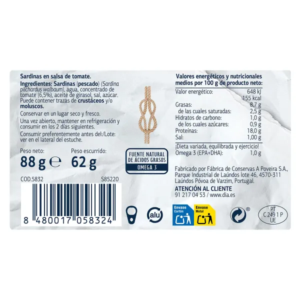 Sardinillas en tomate Dia Mari Marinera 62 g 4