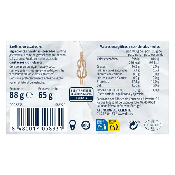 Sardinillas en escabeche Dia Mari Marinera 65 g 4