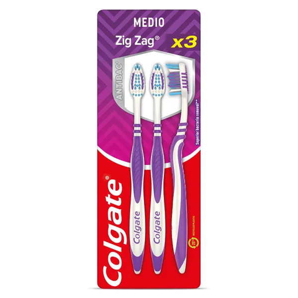 Cepillo de dientes limpieza profunda medio Zig Zag Colgate blister 3 unidades