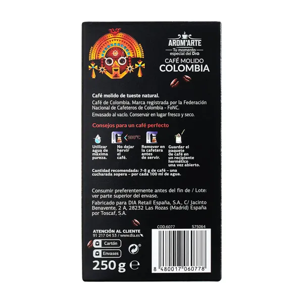 Café molido natural Colombia Arom'arte  de Dia bolsa 250 g 4