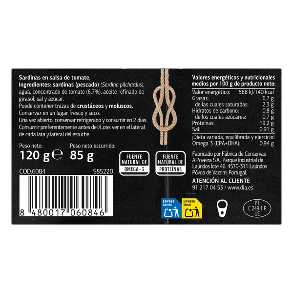 Sardinas en tomate Dia Mari Marinera 85 g 4