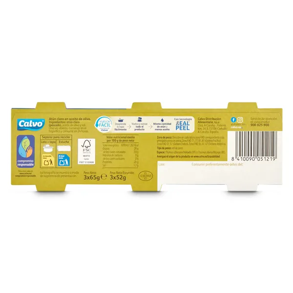 Atún claro en aceite de oliva Calvo lata 3 x 52 g 3