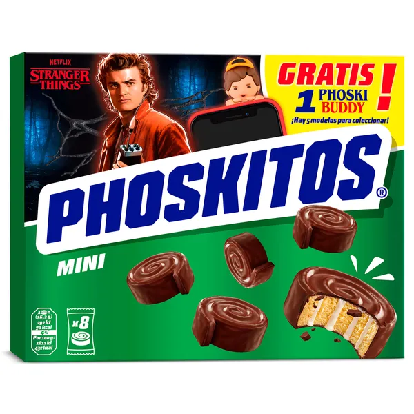Mini bollitos de cacao rellenos de crema Phoskitos caja 130 g