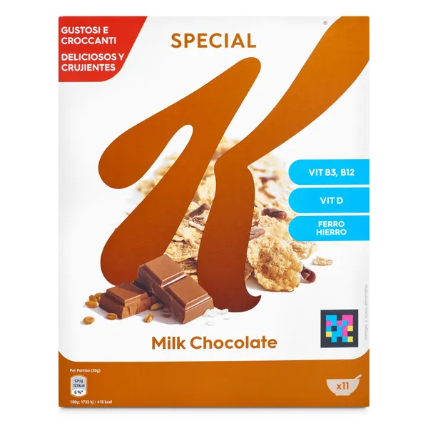 Cereales copos de trigo integral y arroz con virutas de chocolate con leche Kellogg's Special K caja 335 g 2