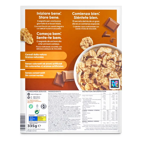 Cereales copos de trigo integral y arroz con virutas de chocolate con leche Kellogg's Special K caja 335 g 3