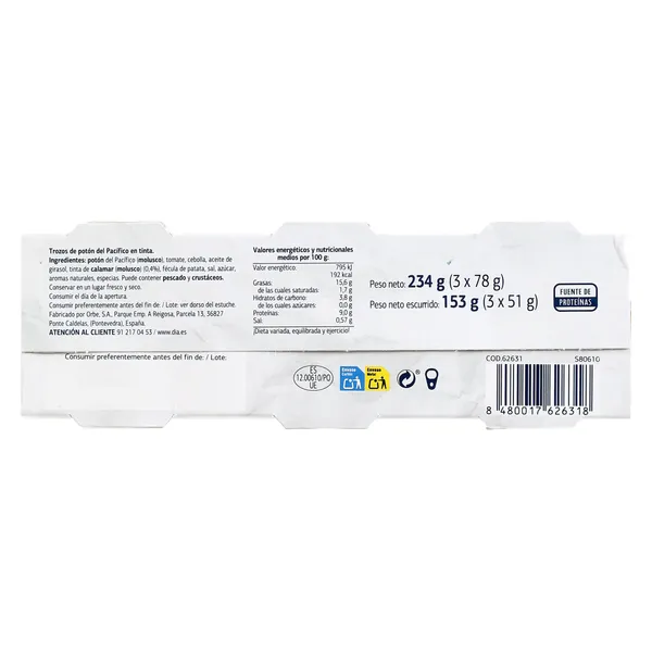 Potón del Pacífico en su tinta Dia Mari Marinera lata 3 x 51 g 3
